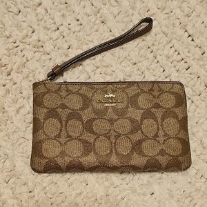 Coach Signature Tan Wristlet Clutch